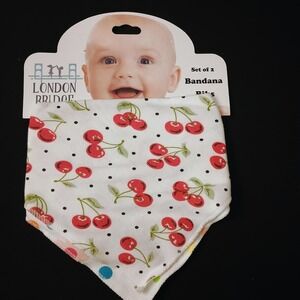 London Bridge Baby Bandana Dribble Bibs Set 2 Cotton Cherry Dots Multicolor